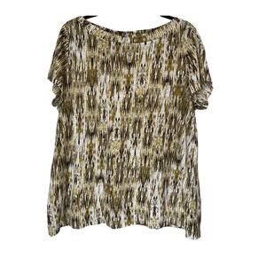 J. Jill Love Linen Yellow Pattern 100% Linen Top M Coastal Minimalist Effortless